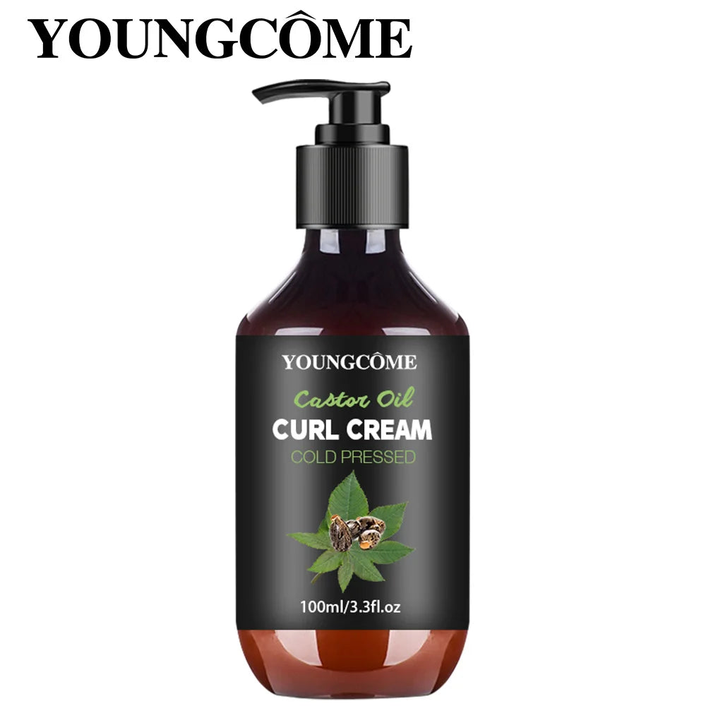 YOUNGCOME Black Castor Oil Curl Cream Non-stick Hydrates eliminates frizz, Hair-Smoothing Anti-Frizz Cream to Define 100ml new