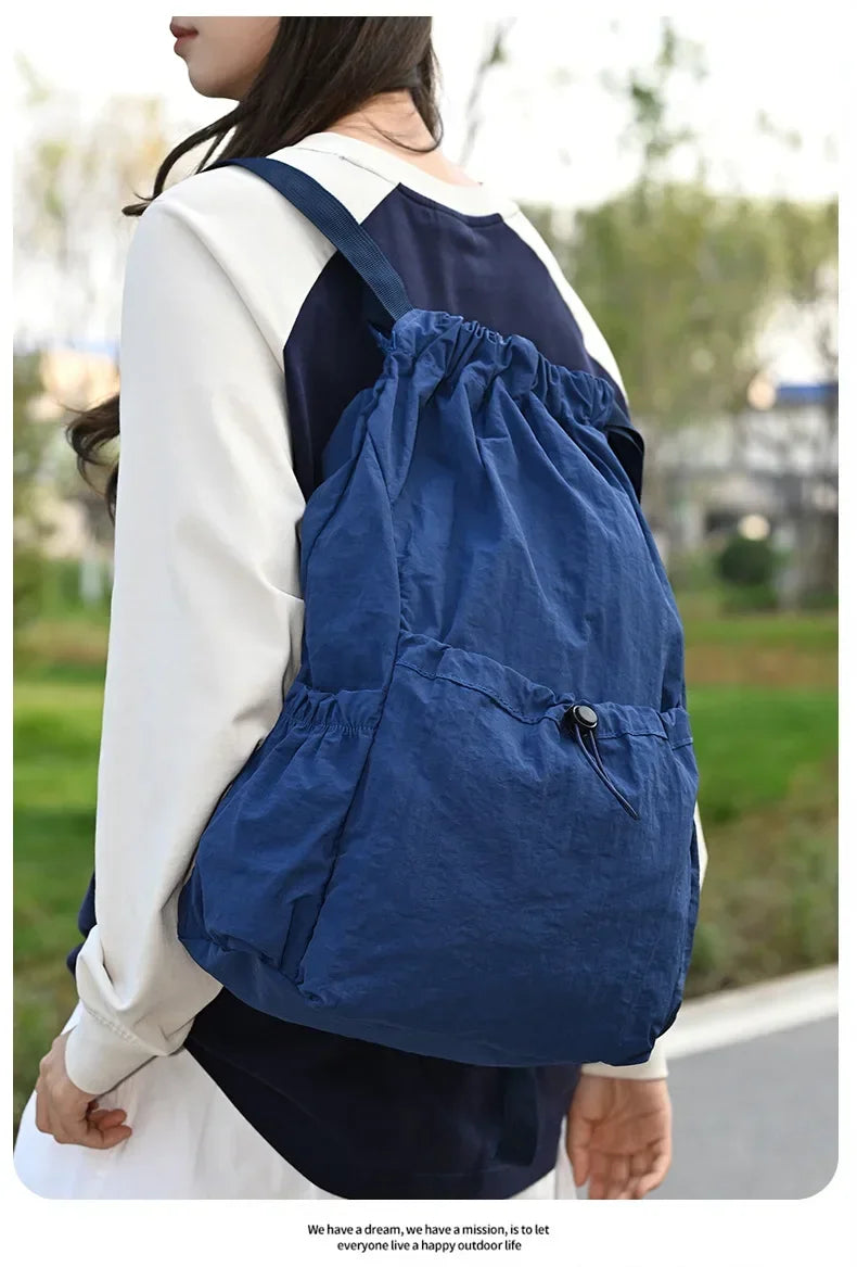 Fashionable Lightweight Drawstring Backpack: Large-Capacity Waterproof Sports Bag for School, Books, Outdoor Activities, Travel