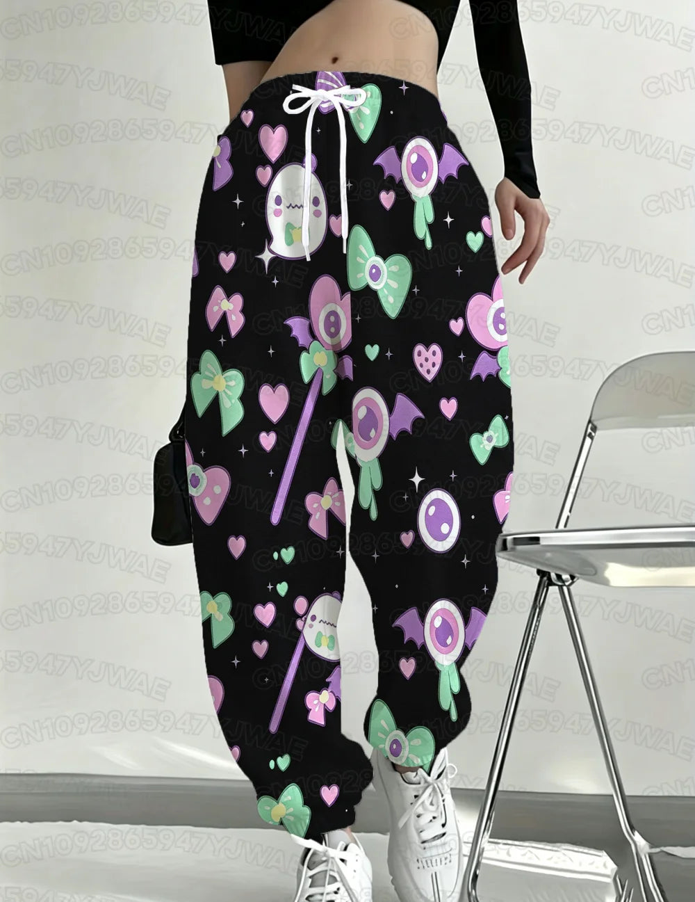 Spring and Autumn Women's Men's Skull Print Street Style Pastel Goth Hip Hop Yami Kawaii Y2K Kawaii Creepy Long Jogger Pants