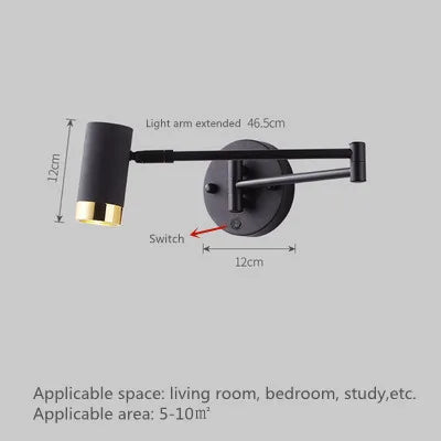 Modern Adjustable Swing Long Arm LED Wall Lamps Touch Sensor Internal Wall Washer Household Bedside Switch Decor Sconce Lights
