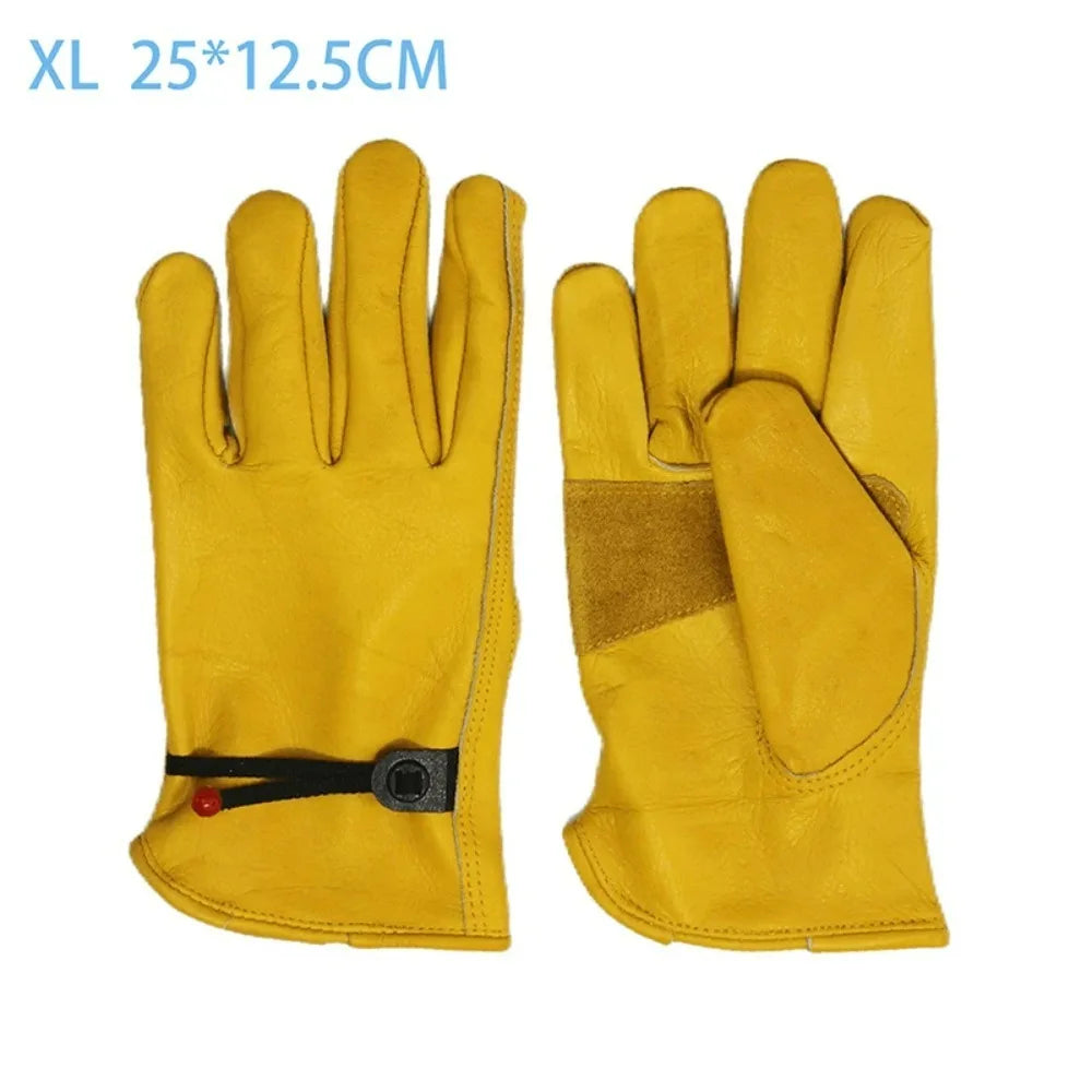 Leather Work Gloves Soft Cowhide Welding Security Protection Safety Workers Mechanic Driver Hunting Driving Farm Garden Glove