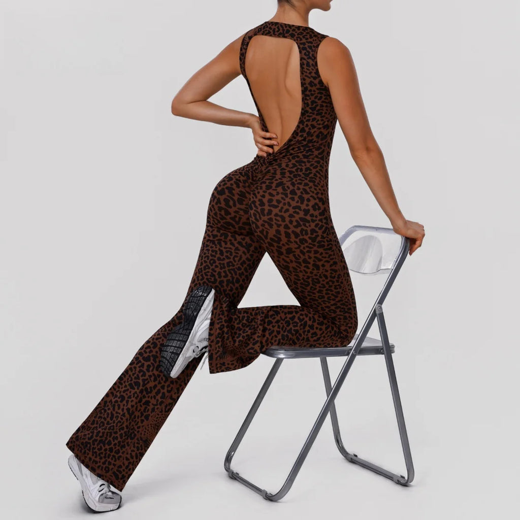 Women's Leopard Print One-Piece Yoga Jumpsuit Hip Lift Backless Sexy Fashion Sports Running casual Workout Gym Fitness Jumpsuit