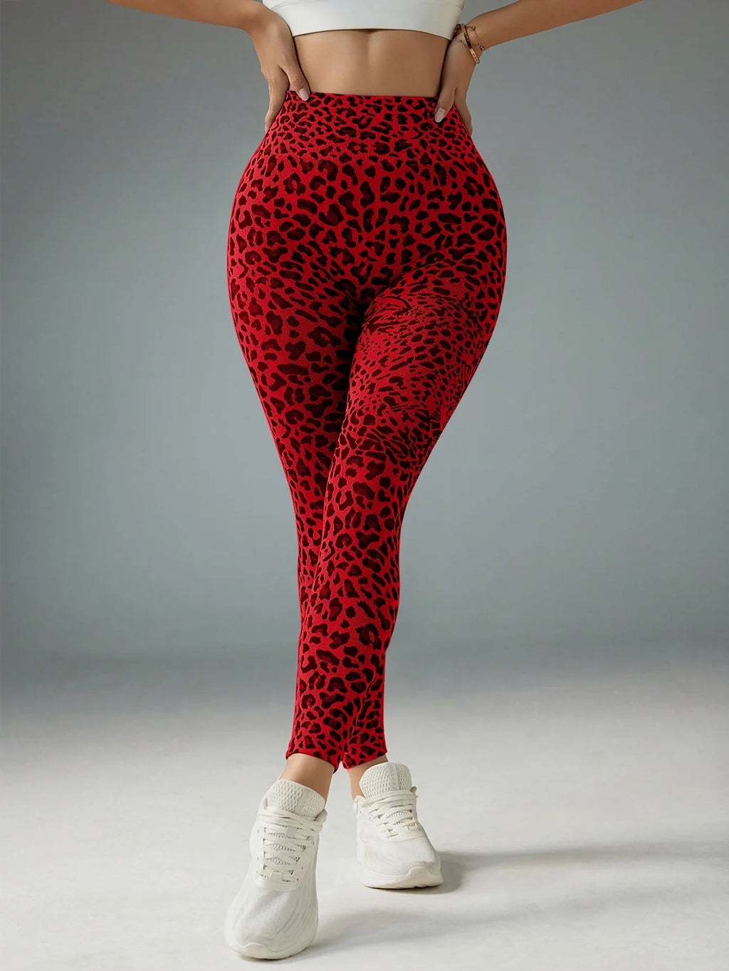 Women Mid‑Rise Fleece Lined Leggings Grey Leopard Print Slim Stretchy Warm Yoga Workout Pants