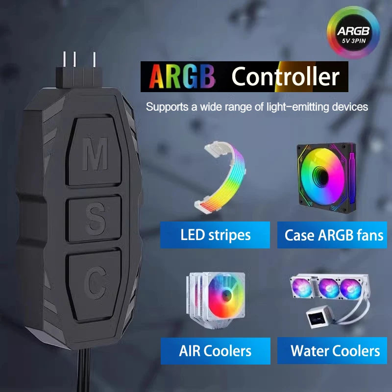 5V 3pin ARGB Controller To SATA Power Supply Mini RGB Controller For Computer Case ARGB Fans, Coolers, LED Stripes, Etc.