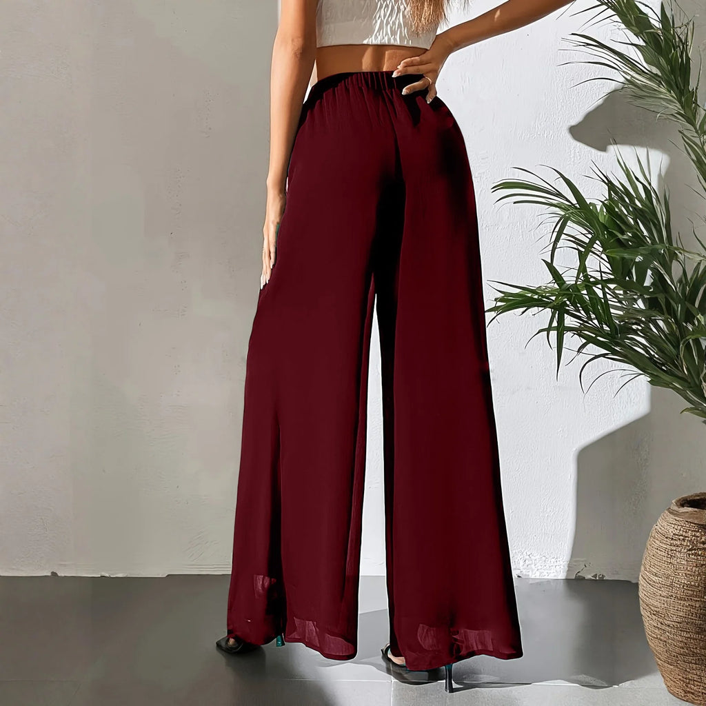 New Mom's Loose Pants Summer Fashion Versatile Ice Silk Chiffon Wide Legged Pants Women's Straight Casual 9-point Trousers