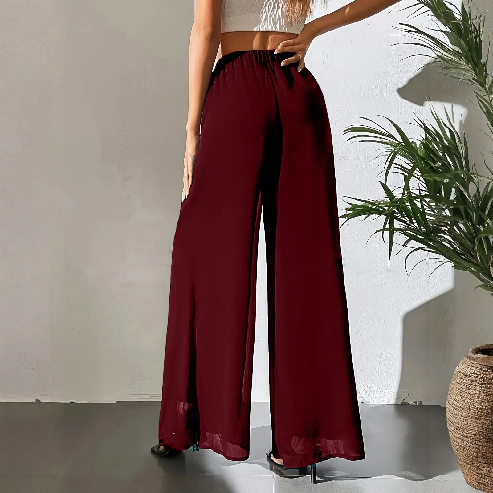 New Mom's Loose Pants Summer Fashion Versatile Ice Silk Chiffon Wide Legged Pants Women's Straight Casual 9-point Trousers
