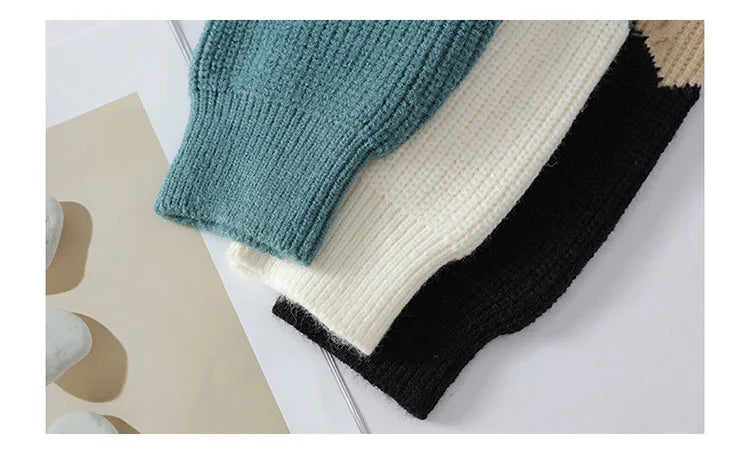 New Men's Mock Neck Knitted Sweaters Fashion Patchwork Knitting Pullovers Autumn Winter Daily Casual Warm Pullover Sweaters Male