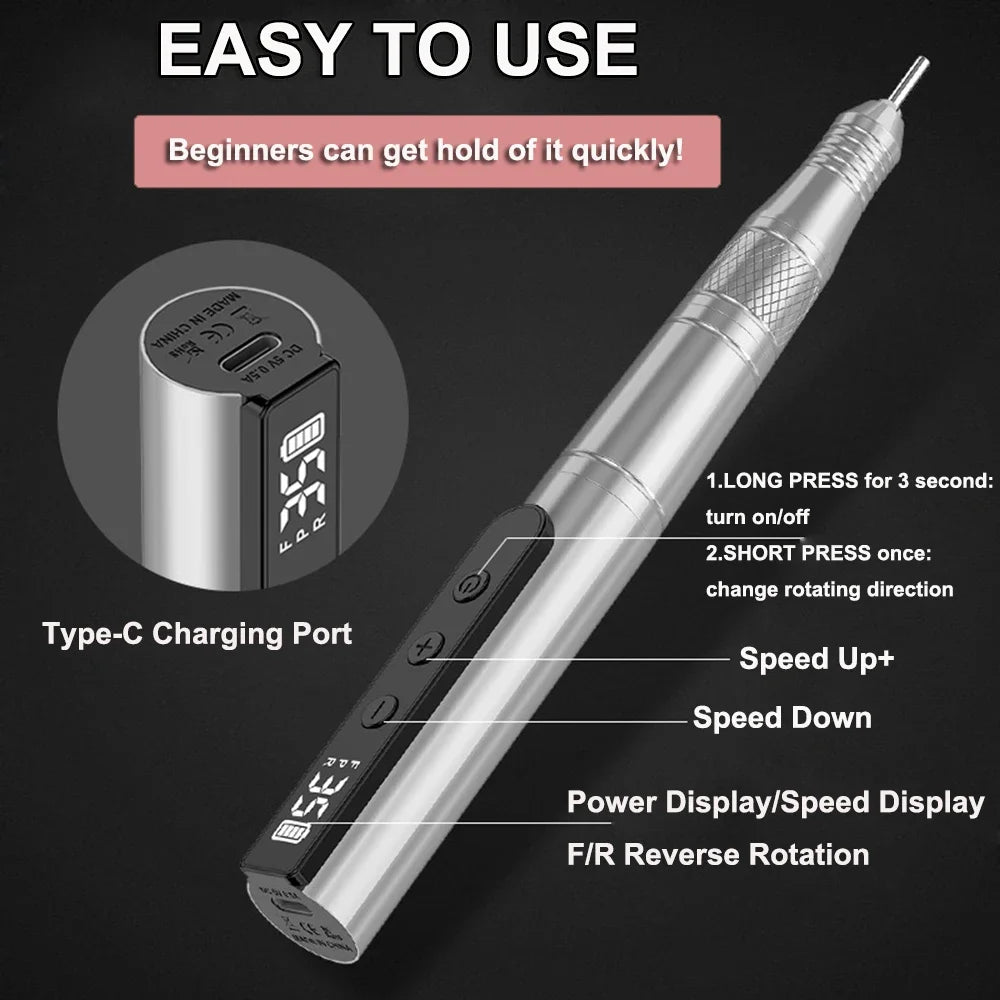 Cordless Nail Drill Machine Professional 35,000rpm Rechargeable Electric Nail File for Acrylic Gel Nails Manicure Pedicure Kits