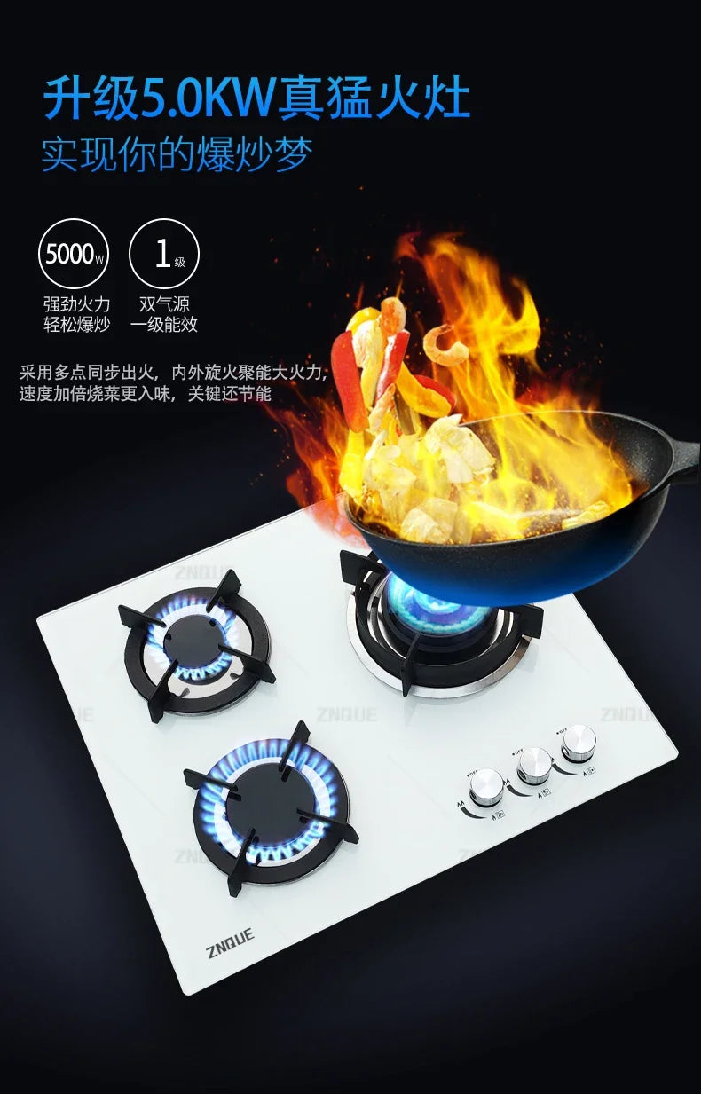 3-Burner Stainless Steel Gas Hob European Style Built-in Natural Gas Kitchen Stove