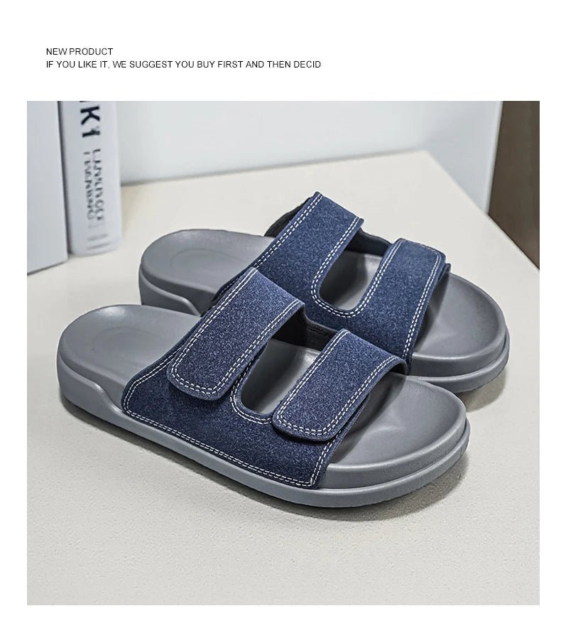 Birkent Men's Sandals Summer 2026 Outdoor Sports Beach Flat Slippers Thick Bottom Anti-slip Wear-resistant Casual Slip-ons