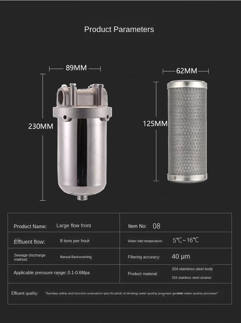 5 Inch Prefilter 304 Stainless Steel Hot Water Filter Housing DN15 DN20 DN25 for High Temperature High Flow Water Filter Housing