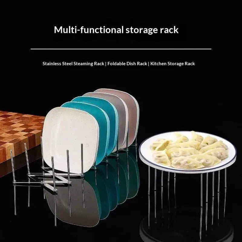 Stainless Steel Dish Rack Adjustable Kitchen Drainer Foldable Utensil Holder For Dishes Cups Pots & Lids Space Saving