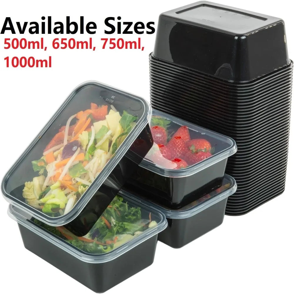 5Pcs/set Plastic Disposable Food Containers Useful with Lid Large Capacity Lunch Box Black Leakproof Fridge Storage Boxes