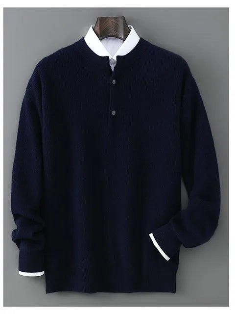 MVLYFLRT Men's 100% Merino Wool Round Neck Pullover Sweater Casual Thick Knit Autumn Winter Warm Cashmere Feel Sweater