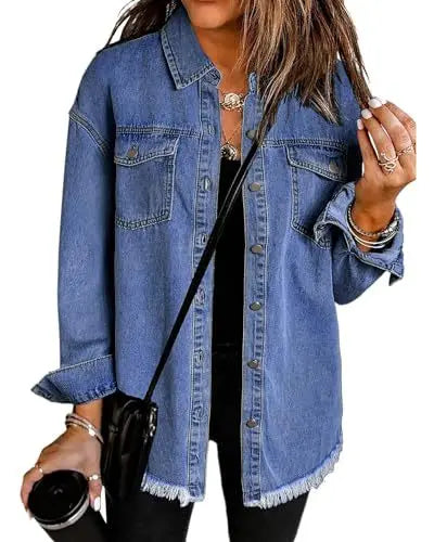 Women's Trendy Washed Denim Jacket New Spring Autumn Trimmed Edges Casual Classic Fit Jeans Jacket for Ladies