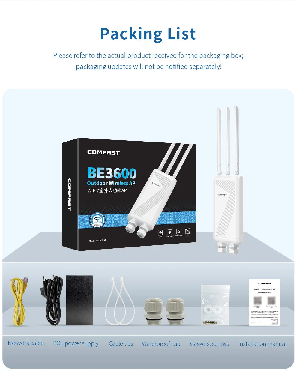 COMFAST BE3600 WIFI7 Outdoor AP Router 2.4G/5.8G Dual Band Long Range Signal Extender Amplifier Wireless Repeater Waterproof