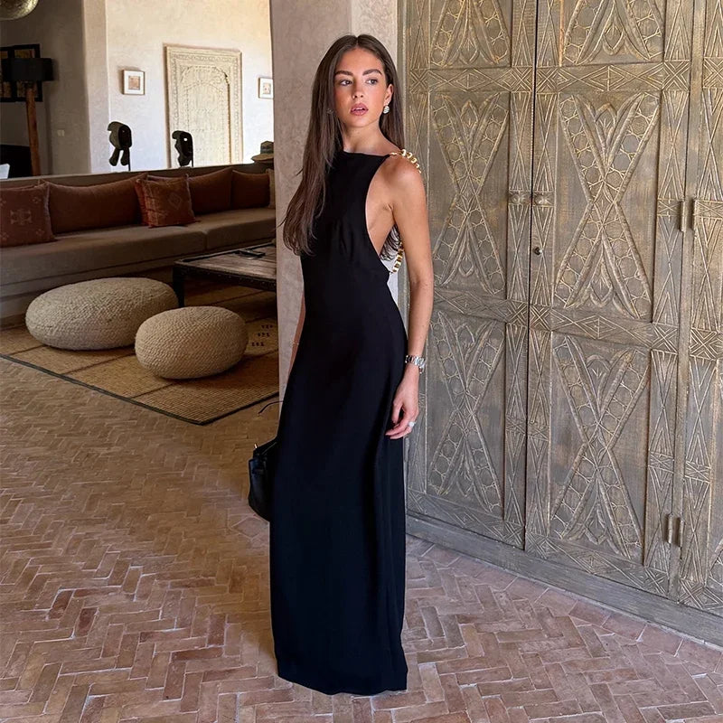 Sexy Bead Strap Maxi Dresses Women's Slim Sleeveless Backless Waist-cinching Hip-wrap Dress 2026 New Ladies Summer Evening Grown
