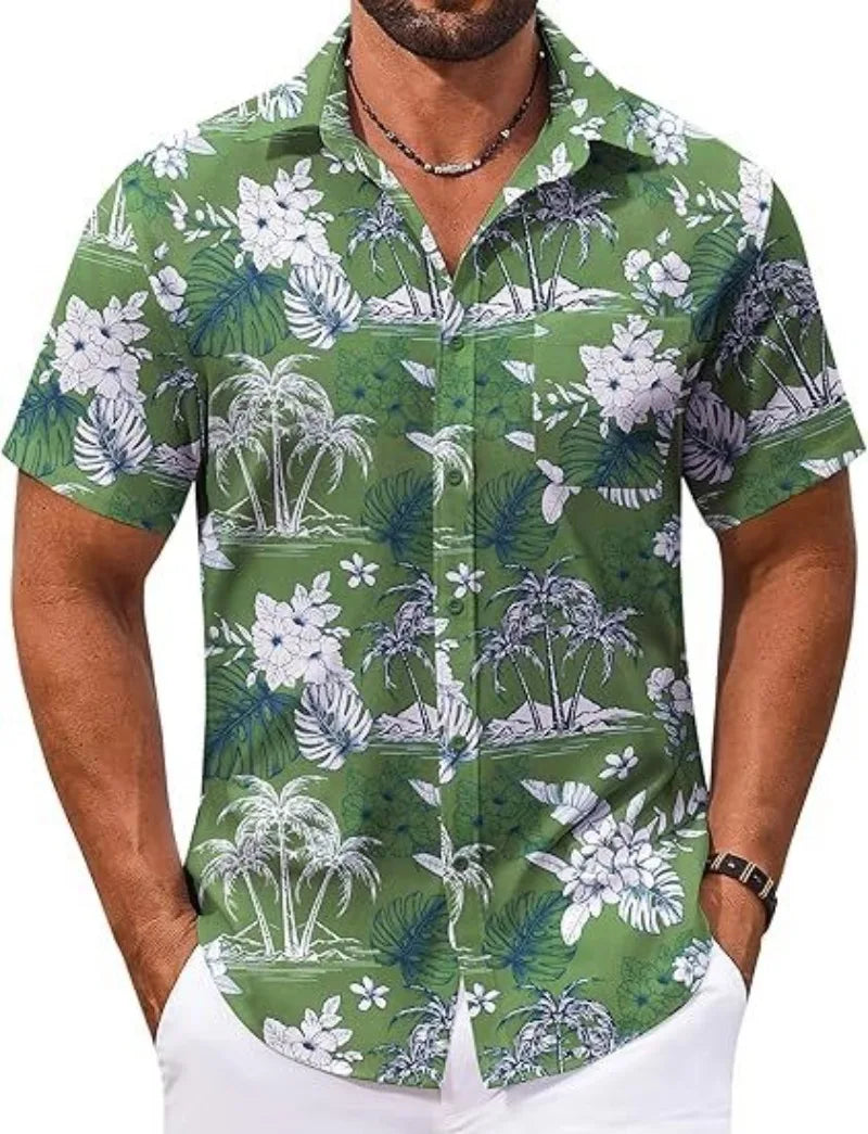 2026 New Beach Surfing Men's Shirt 3D Digital Geometry Hawaiian Printed Short Sleeve Shirt