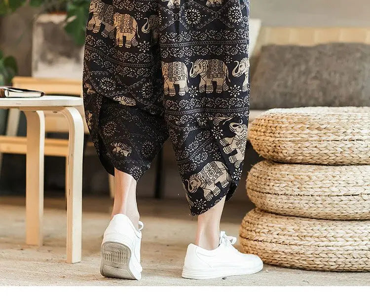 Men's Casual Cotton Linen Seven-Foot Pants Summer plus Size Lantern Loose Fit Shorts Harlan Style Comfortable Breathable Leis...