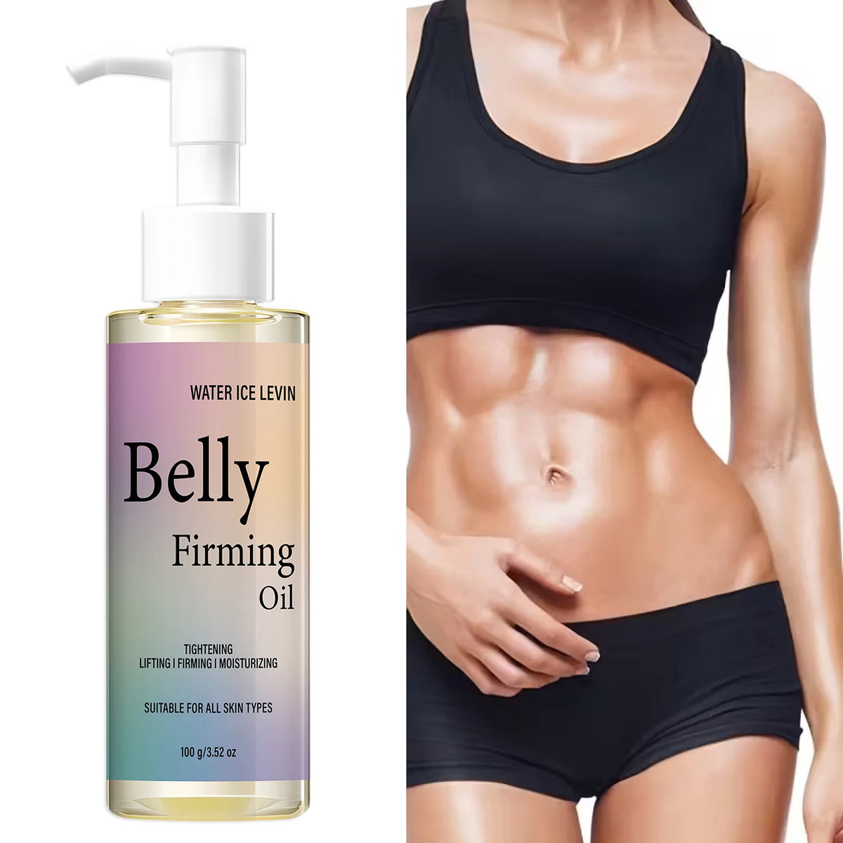 Water Ice Levin Belly Firming Oil Moisturizing Lifting Body Oil with Hyaluronic Acid Niacinamide Collagen for Abdomen Care 100g
