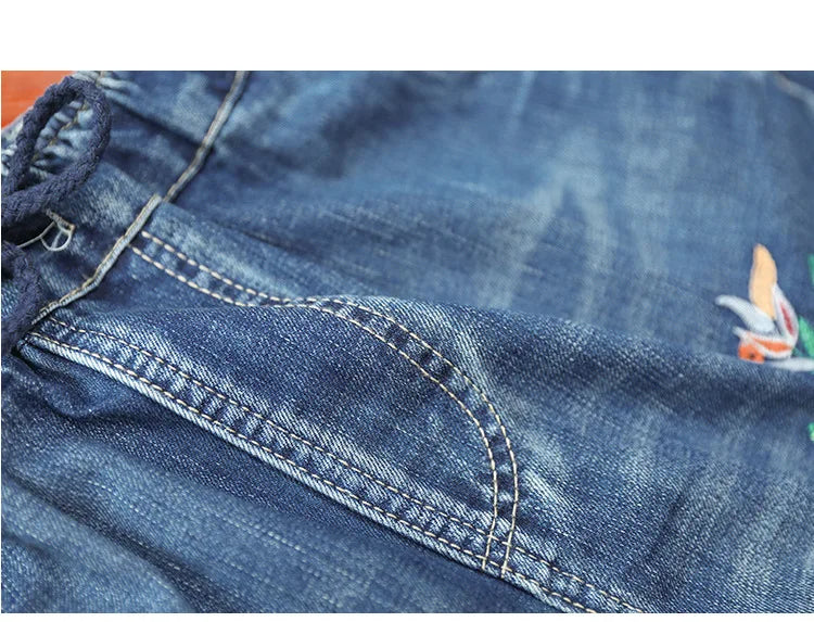 Women's Denim Pants Vintage Flower Embroidery Chinese Hand Work High Quality Casual Loose Jeans China Clothing Factory Wholesale
