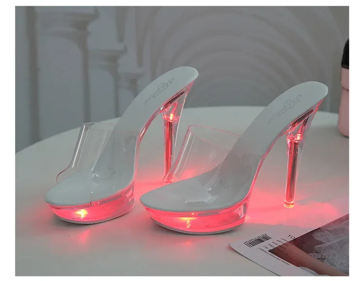 Women's Led Illuminated Sandals Clear Heel Slippers 15CM Sexy Led light Heels LFD-190