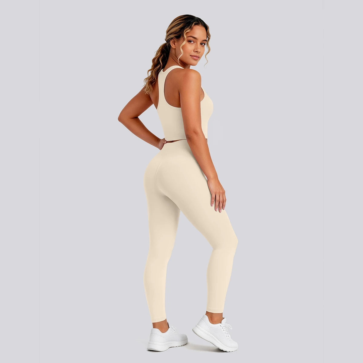 2PCS Solid Color Yoga Set for Woman's Gather Beautiful Back I-shaped Vest Shock-absorbing Running Yoga Tank Top Push Up Pants