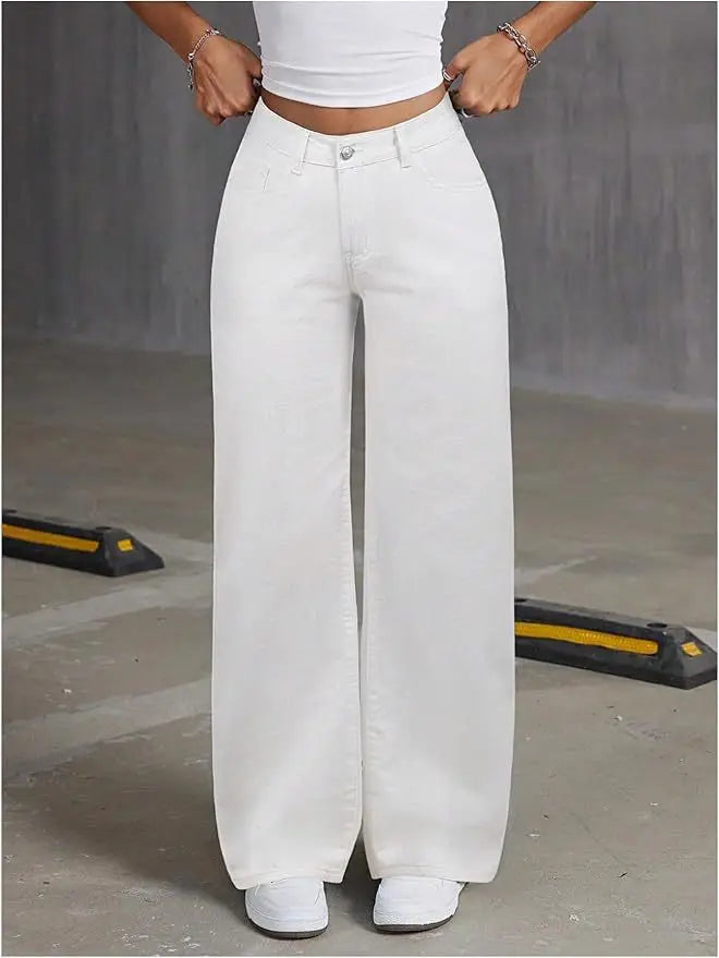 2026 New American Fashion Women's Loose Casual Wide Leg Straight Denim Jeans Baggy Streetwear Pants All Season Trousers