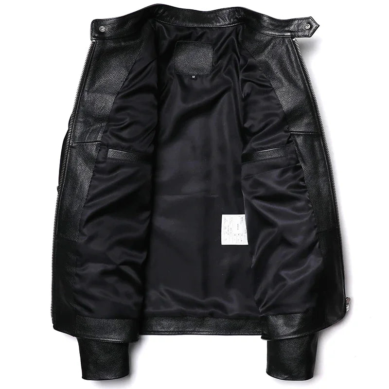 Classical Motorcycle Genuine  Leather Jacket Men's Natural Cowhide Slim Moto Cloth Calf Skin Jackets Asia Size S-6XL