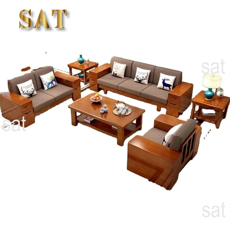 For Modern Home Wooden Sofa Set  Furniture Luxury Living Room Sectional Chesterfield Household Solid Wood Small Size