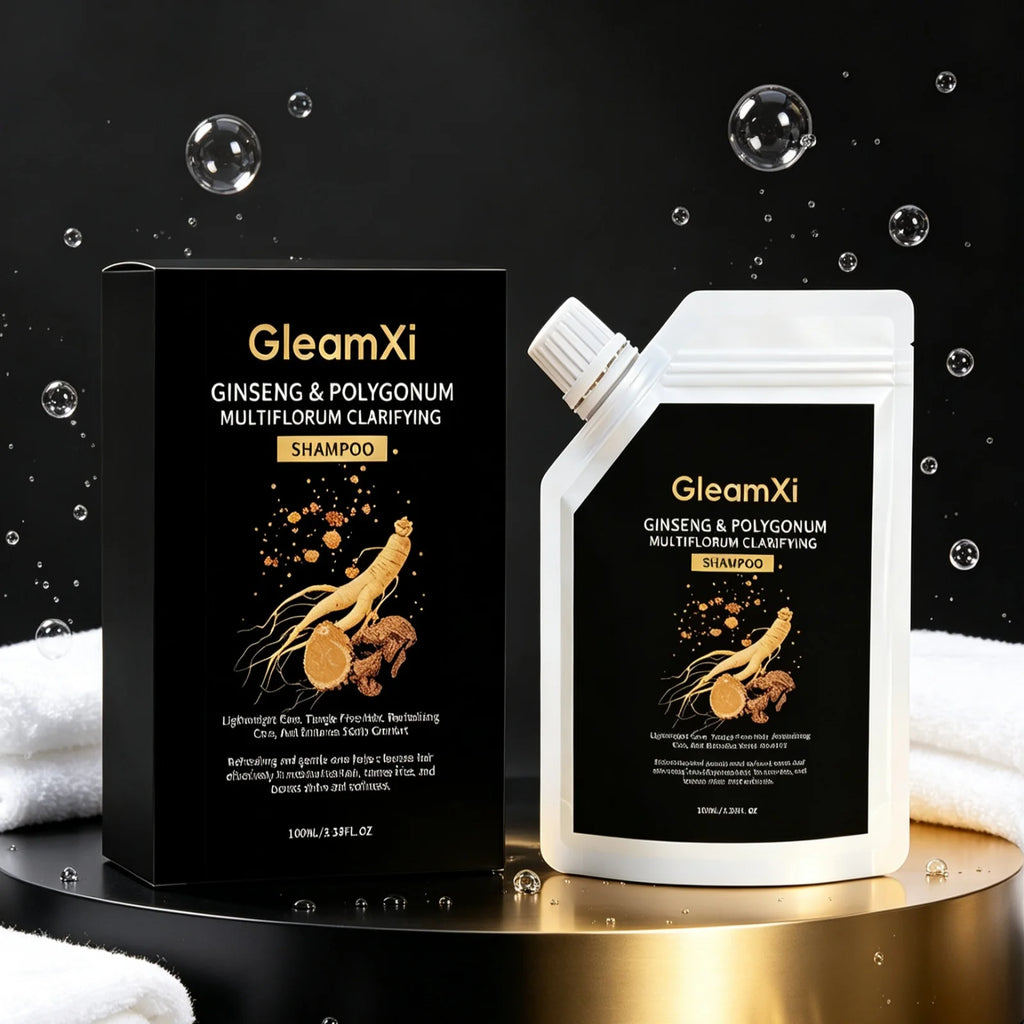 GleamXi Polygonum Multiflorum Shampoo Moisturizing Hair Relieve Dryness Scalp Anti Frizz Boost Luster Ginseng Hair Shampoo 100ml