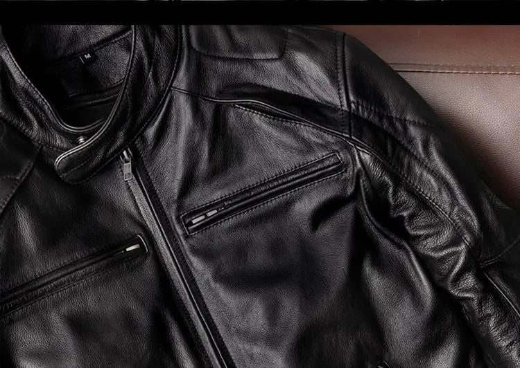 Genuine Leather Jacket Men 100% Cowhide Jacket Man Stand Collar Motorcycle Clothes Spring Autumn Winter 2024 New Leather Coat