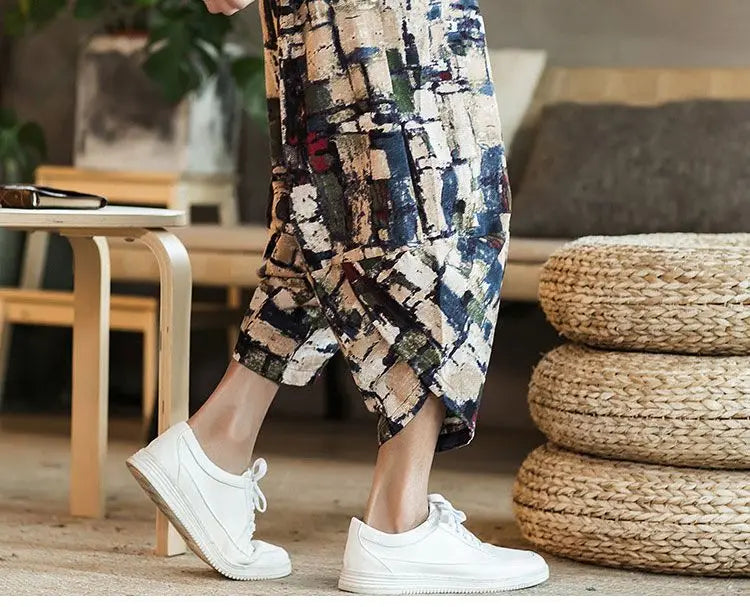 Men's Casual Cotton Linen Seven-Foot Pants Summer plus Size Lantern Loose Fit Shorts Harlan Style Comfortable Breathable Leis...
