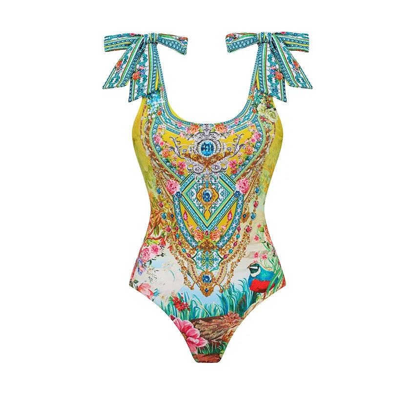 Retro Bikini Printed Fashion Two Piece Swimsuit And Cover Up With Skirt Tight Women's Bandage Summer Beach Luxury Elegant