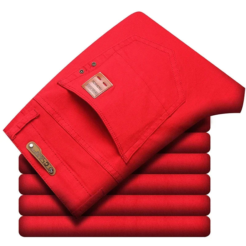 Men Autumn Spring Fashion Blue Red Casual Classic Style Straight Slim Fit Soft Trousers Male Brand Advanced Stretch Pants