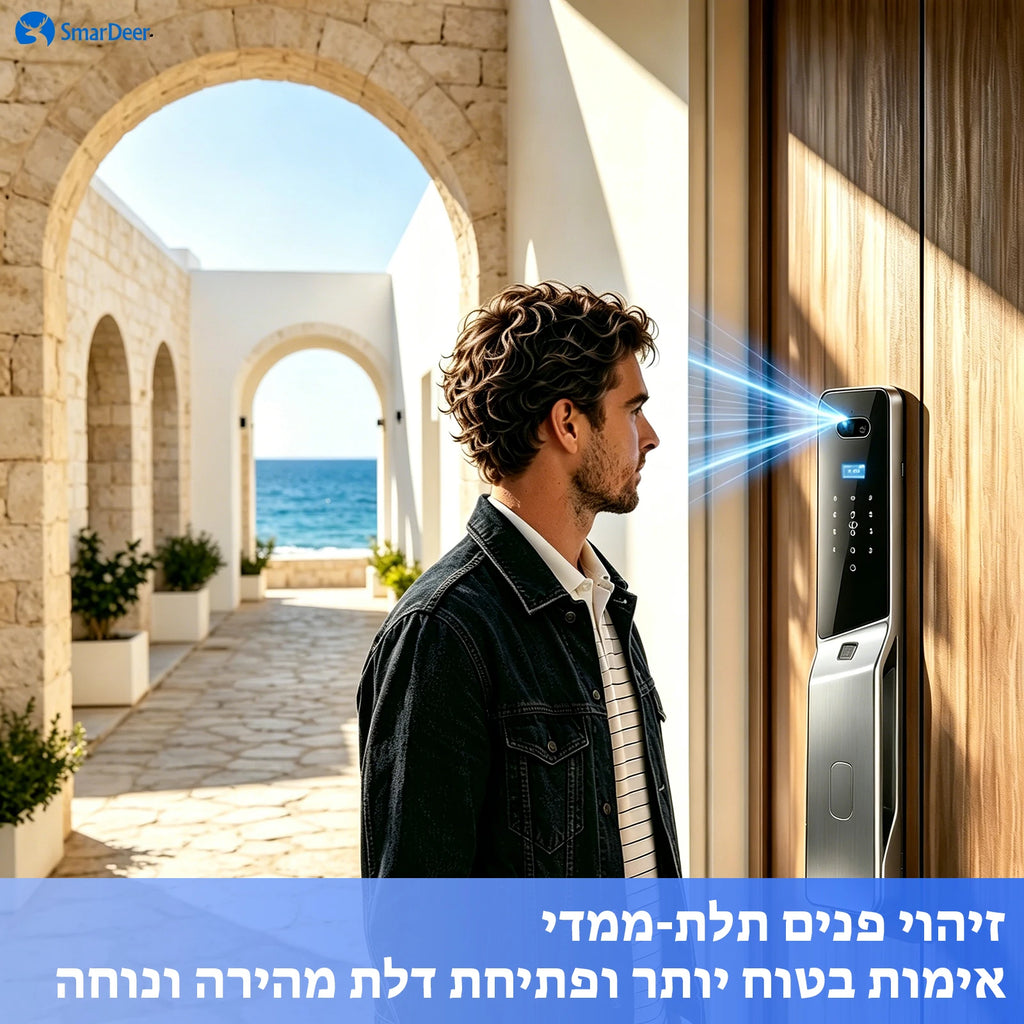 SmarDeer 6590 Israeli Standard Mortise Smart Lock, Tuya WiFi 3D Face Palm Vein Lock, IP66 Waterproof Hebrew Support