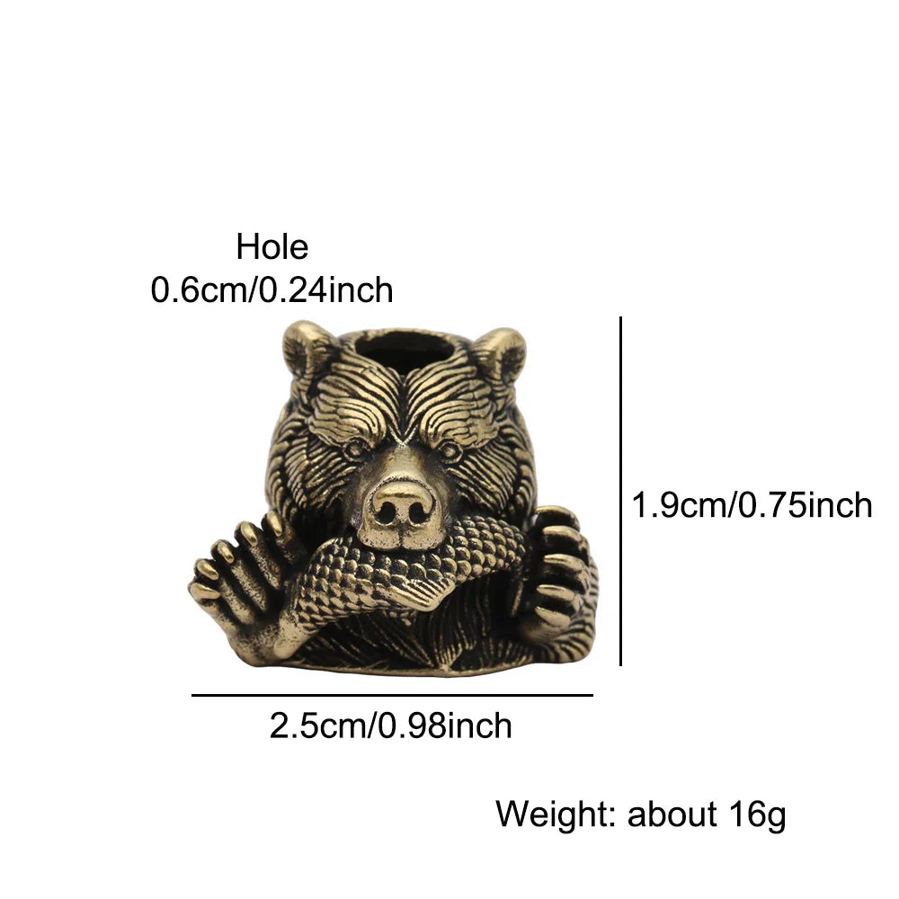 Bear With Salmon Brass Knife Beads EDC DIY Paracord Woven Bracelets Lanyard Pendants Accessories Outdoor Tools Hangings Charms