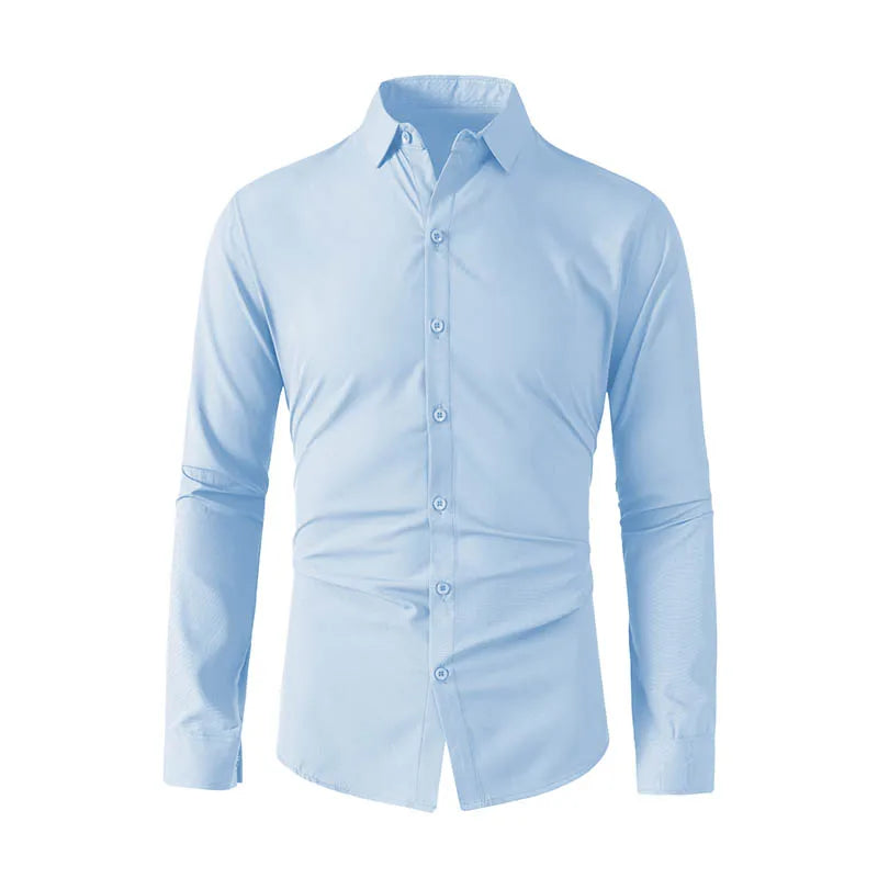 Men's Business Casual Long Sleeve Shirt Solid Color Wrinkle Resistant Comfortable All-Season Versatile Solid Color Top