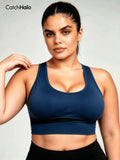 Cropped Plus Size Sports Bra Seamless Ribbed Racerback Bra for Pilates Daily Wear Gym Workout