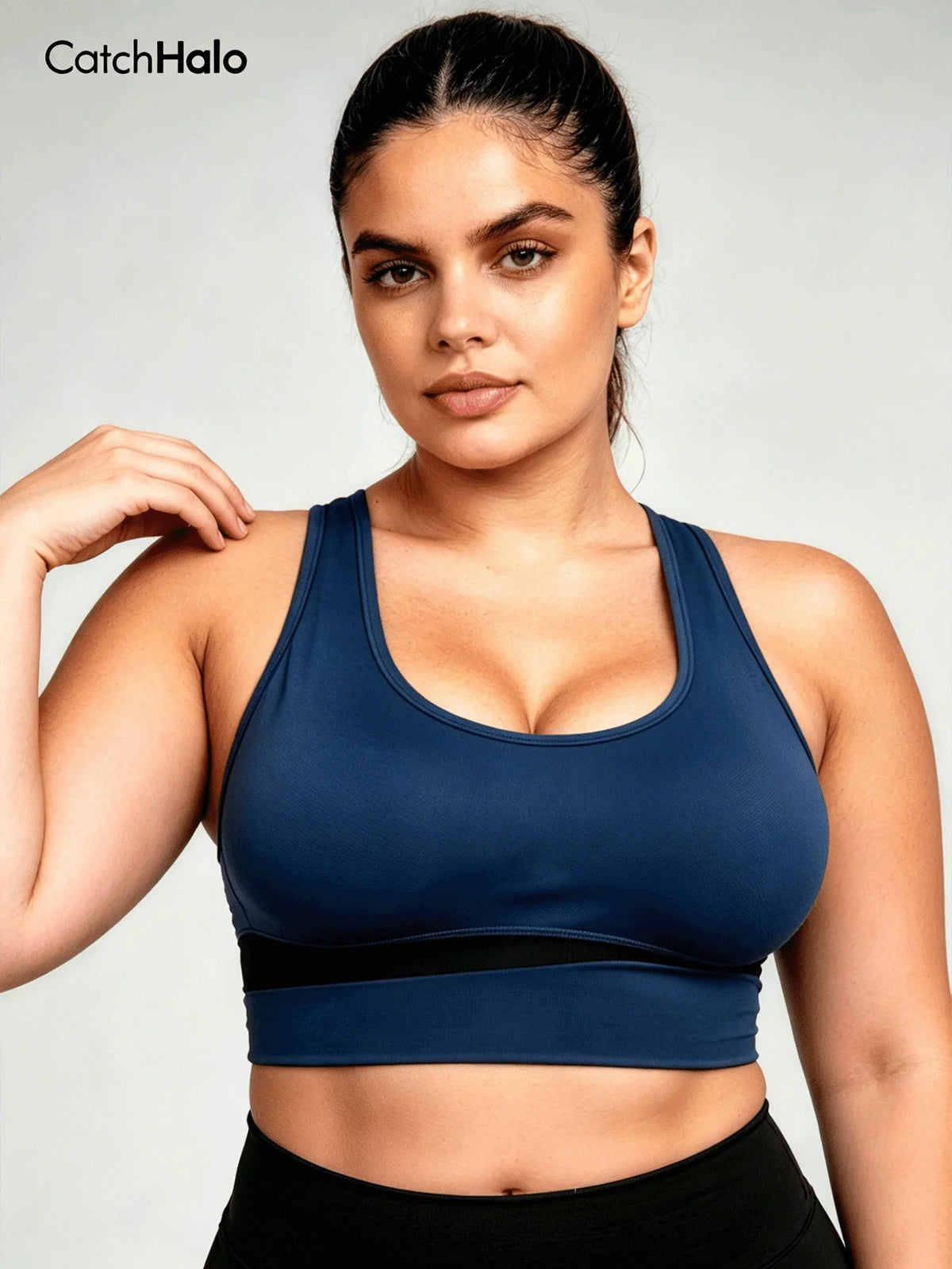 Cropped Plus Size Sports Bra Seamless Ribbed Racerback Bra for Pilates Daily Wear Gym Workout