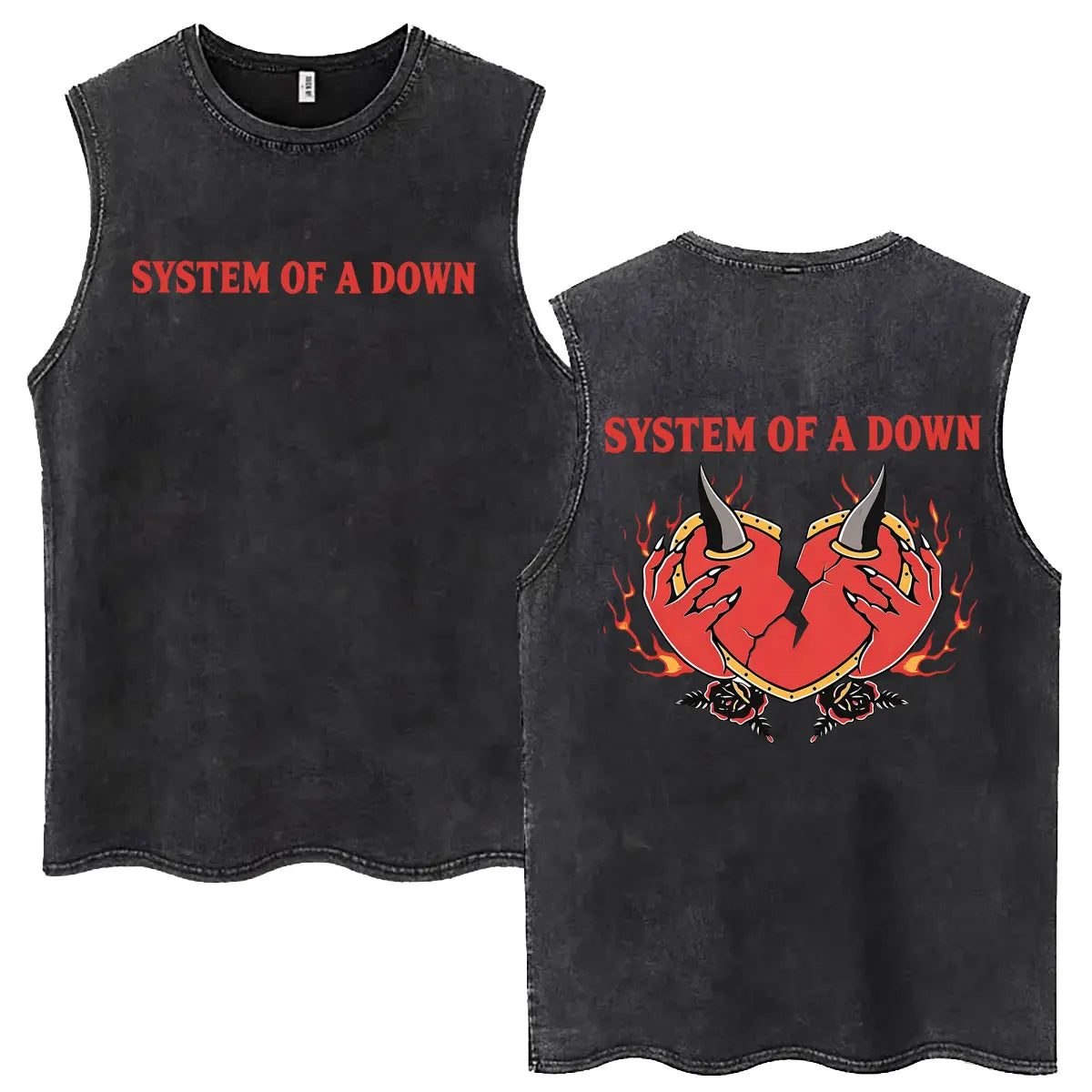 System of A Down Vintage Washed Tank Tops Men's Rock Alternative Metal Cartoon Graphic Sleeveless Vests T-shirt Male T Shirts