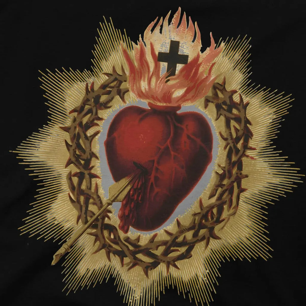 Sacred Heart  Catholic T Shirt Men Cotton Vintage T-Shirt Crewneck Jesus God Cross Tee Shirt Short Sleeve Clothing Gift Idea