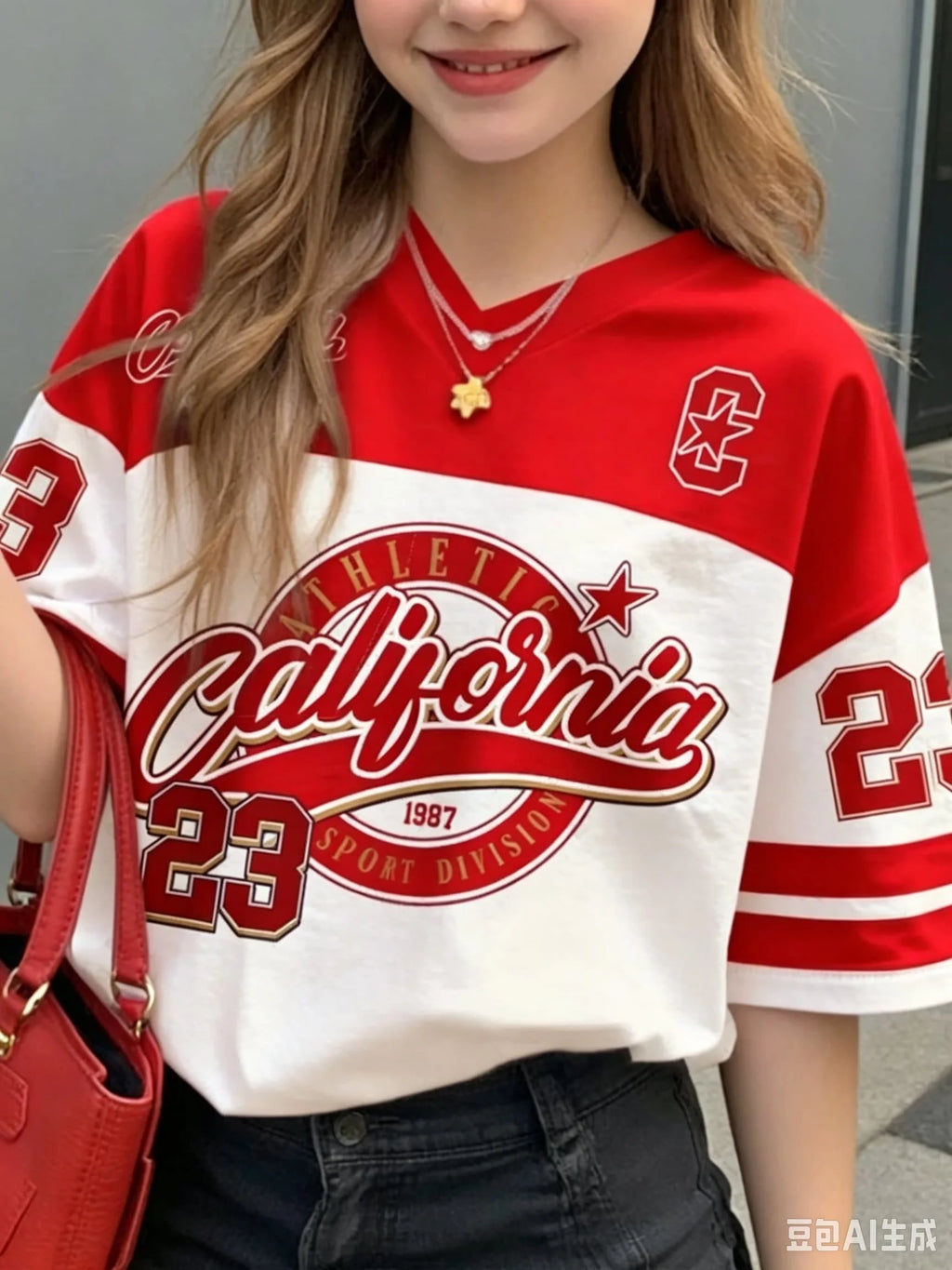 Women's Sports Style California 23 Printed Short Sleeved Round Neck Women's Children's Men's Top Men's Beach T-shirt