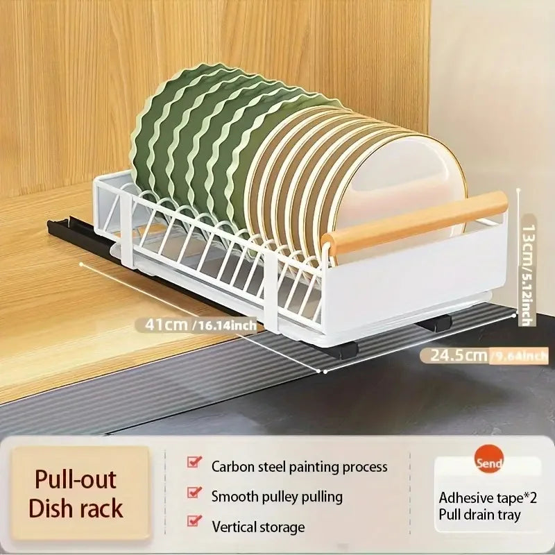 Space-Saving Kitchen Drawer Organizer, Pull Out Storage Rack for Storing Plates, Bowls, and Spices Kitchen Organizer and Storage