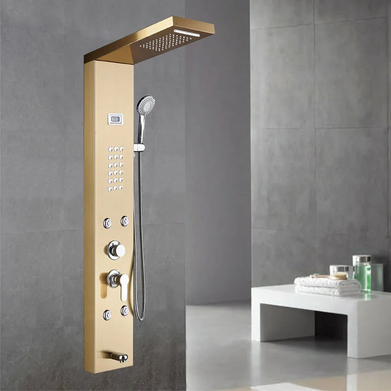 Hot Sale Luxury Black Color  Led Smart Rain Shower Head Bathroom Stainless Steel Wall Mounted Waterfall Shower Panels