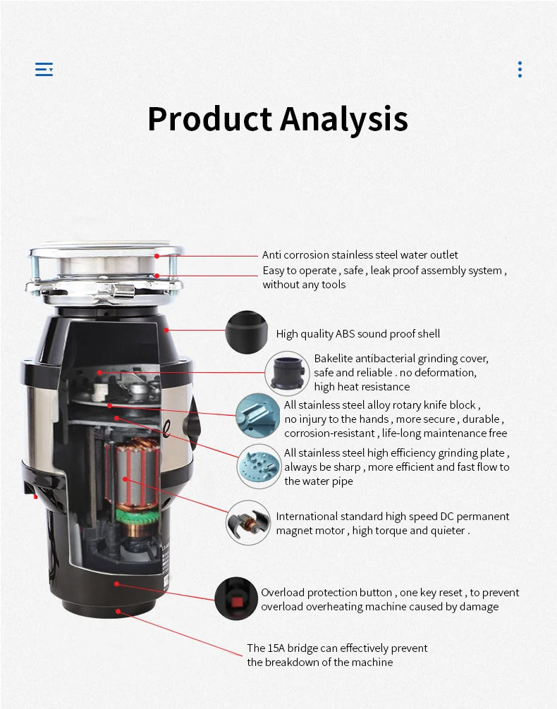 Airo 110V Hot Selling Home Appliances Food Waste Disposers Waste Disposal Garbage Disposals CE CB Factory