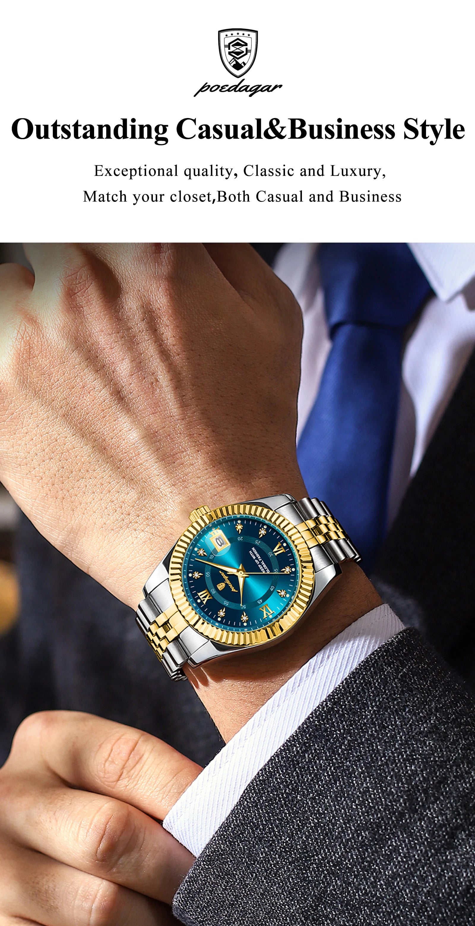 POEDAGAR Luxury Brand Man Wristwatch Waterproof Luminous Date Men Watch Stainless Steel High Quality Sports Men's Quartz Watches