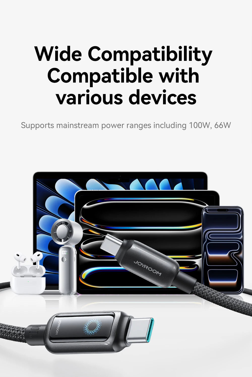 Joyroom 100W USB C Cable Automatic Power Off Fast Charge Type C Cable For iPhone 17 16 15 Pro Max  Xiaomi Sumsang S-A55
