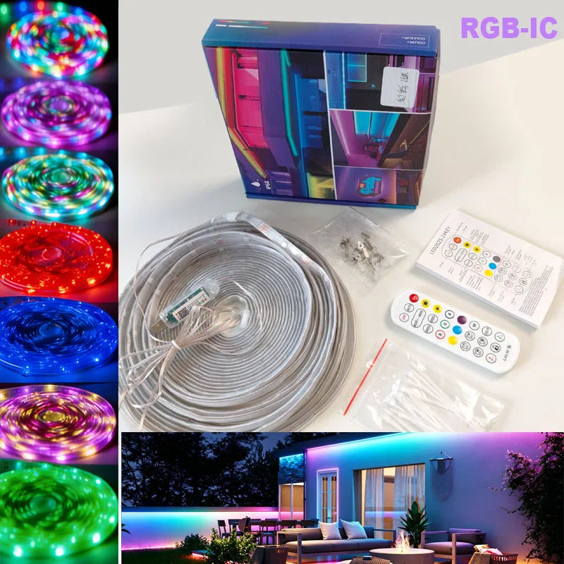 5M 10M 15M Outdoor Waterproof RGB-IC LED Strip Light,Music Sync USB DC 5V Flexible Lamp Tape For Indoor Outdoor Home Decor
