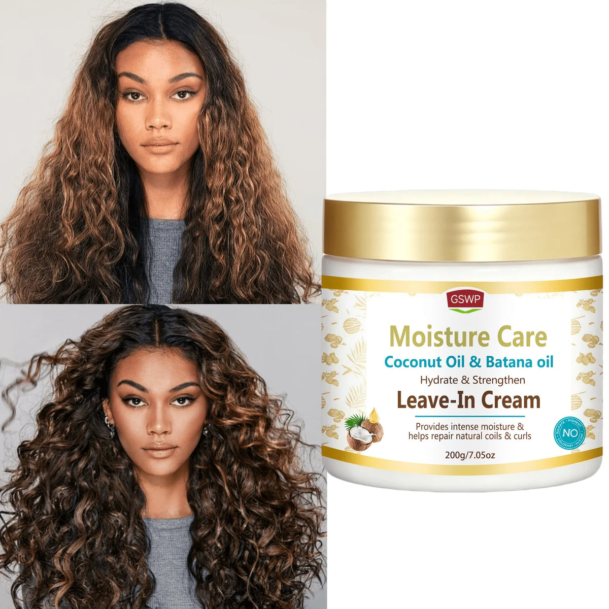 GSWP 2-IN-1 Coconut Oil & Batana Oil Leave-In Conditioner，Mends Dry, Frizzy, Split Ends, Fortifies Hair,Strengthen hair.7.05oz